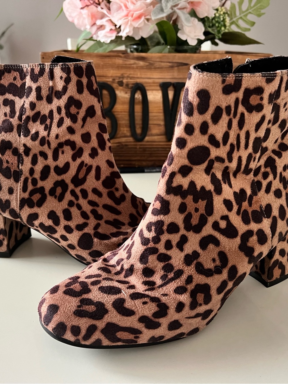 Leopard Print Ankle Boots - Women's Brown Animal Print Booties